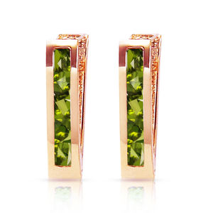 14K. SOLID GOLD OVAL HUGGIE EARRING WITH PERIDOTS (Rose Gold)